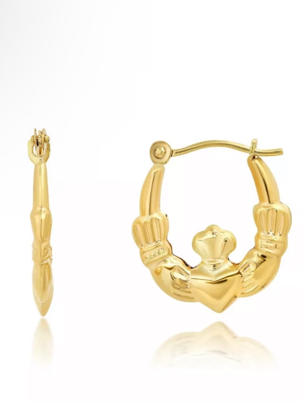 14k Solid Gold Claddagh Hoop Earrings - Women's Jewelry